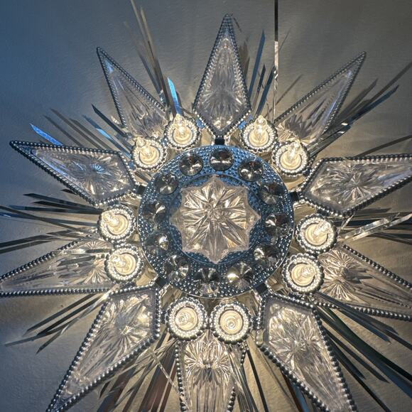 GE Silver Jewel Star Tree Topper 21 Clear Lights Green Cord 9" Christmas Holiday - Picture 5 of 11